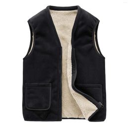 Men's Vests Plus Size Cashmere Men Autumn Winter Vest With Pockets Male Wool Cotton-Padded Warm Fleece Thick Waistcoats 5Xl