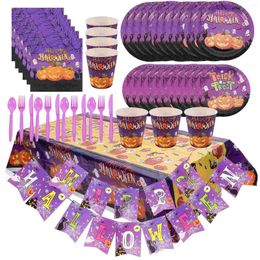 Disposable Dinnerware Halloween Paper Cup Cups Dish Supplies Cutlery Party Plate Use Tableware