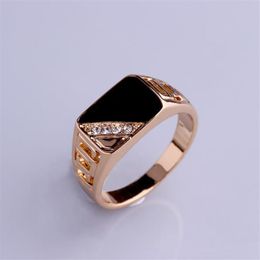 Brand New Classic Silver Gold-color Rhinestone Men Ring Black Enamel Male Finger Rings triangle drip ring fast 330q