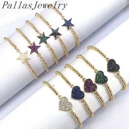 Bangle 10Pcs Cubic Zircon Charm Star Heart Cz Micro Pave Bracelet Gold Plated Beads Jewelry Chain Bracelets Women Girl Gift 230824