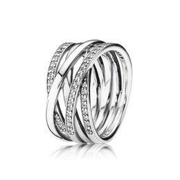 Sparkling & Polished Lines Ring Original Box for Pandora 925 Sterling Silver Women Mens Wedding Rings Sets Christmas gifts Jewelry202P