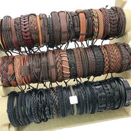 Bangle Wholesale 50 Pcs/lot Punk Vintage Cuff Wide Leather Men Bracelets For Women Bangles Handmade Retro Weave Mix Party Jewellery Gift 230824