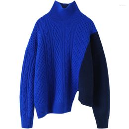 Women's Sweaters Italy Cable Knitted Winter Chunky Cashmere Turtleneck Sweater Patchwork Designs Chic Jumper Female