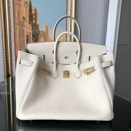 Handbag Genuine Leather Bk Platinum 35 Packs of Cowhide on the Top Layer White 2024 High Capacity Women's High-end Feel Portable Bag