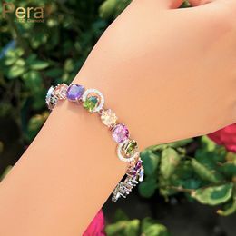 Bangle Pera Original Design Colourful CZ Crystal Tennis Chain Link Charm Bracelets for Women Fashion Boho Party Jewellery Gifts B065 230824