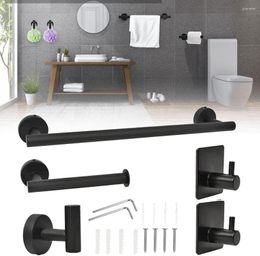 Bath Accessory Set 5 Pieces Bathroom Hardware SUS304 Stainless Steel Matte Black Hand Towel Bar Thickened Rack Include 16"