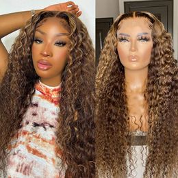 Highlight Wig Human Hair 13X4 Deep Wave Frontal Wig Curly Human Hair Wig on Sale Clearance Blonde for Women Brazilian Remy 150%