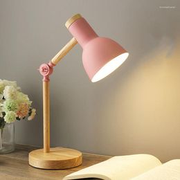 Table Lamps LED Folding Simple Desk Lamp Eye Protection Reading Living Room Bedroom Home Decor E27 Nordic Wooden Art Iron