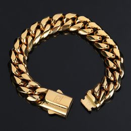 Bangle Hip Hop Rock Jewelry Free Custom Name 18K Gold Plated Miami Cuban Link Chain Stainless Steel Bracelet For Men 230824