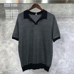 Men's Polos Summer Knit Lapel T-shirt Polo Camisa Hombre Mannen Khaki British T Shirt Contrast Stitching Casual Slim