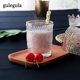 Wine Glasses European-Style Retro Glass Heat-Resistant Water Cup Coffee Embossed Phnom Penh Sunflower Breakfast Decoration