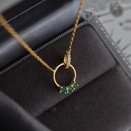 Chains 925 Stamp Silver Green Zircon Double Circle Necklace Female Love Simple Clavicle Chain Wedding Jewelry