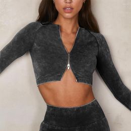 Yoga Outfit Women Top Workout Running Jackets With Thumb Holes Stretchy Fitted Long Sleeve Crop Tops Active Wear Gym Fitness