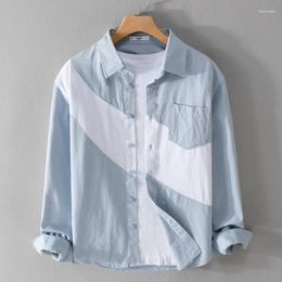 Men's Casual Shirts 9502 Creative Vintage Patchwork Cotton Shirt Spring Fall Men Fashion Long Sleeve Lapel Blouse Teen Clothing Handsome