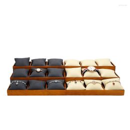 Jewelry Pouches 9 Slots Bracelet Display Rack Wood Stackable Trays For Watch Shop Bangle Chain