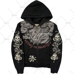 Mens Hoodies Sweatshirts American Gothic Rock Skull Bones Oversized Hoodie Y2K Street Casual Versatile Harajuku Style Zipper Sweatshirt 230823