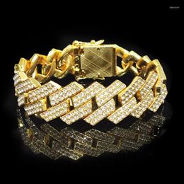 Link Bracelets Hip Hop Bracelet Bling Iced Out Miami Zircon Cuban Prong Pave Rhinestone Men Necklace For Jewellery