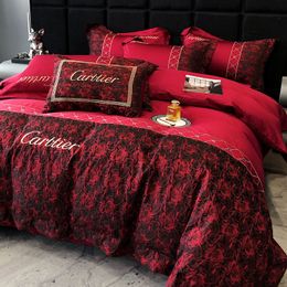 Bedding sets High-end Princess Wedding Bedding Set Luxury Red Rose Flowers Print Embroidery Cotton Quilt/Duvet Cover Bed Sheet Pillowcases 230823