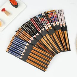 Chopsticks 5 Pairs Of Bamboo Household Long Family Pointy Cute Personality Non-slip Set Tableware