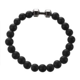 Black Matte Stone Dumbbell Bracelet Fitness Motivation Crossfit Gym Fashion Gift Black Gun Black242P