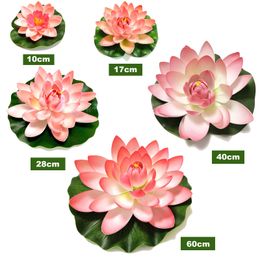 Decorative Flowers Wreaths 1017284060cm Lotus Artificial Flower Floating Fake Lotus Plant Lifelike Water Lily Micro Landscape for Pond Garden Decor 230823