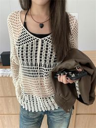 Women's Sweaters Alien Kitty Apricot Hollow Out T-Shirts Women Ruffles Knitted Loose 2023 Holiday Gentle Casual Office Lady