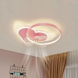 Ceiling Lights Creative Gifts Iron Copper Movement Quiet Super Wind Pink Children'S Bedroom LED Fan With Light Control