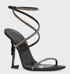 Elegant Brand Ankle-Strap Sandals Shoes Crystal Embellished Satin Crisscross Vamp Lady