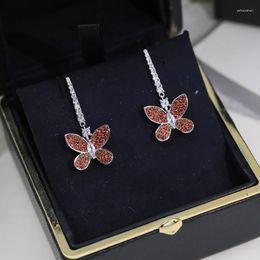 Stud Earrings Brand Pure 925 Sterling Silver Jewelry For Women Gold Butterfly Luck Clover Design Wedding Party Luxury