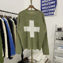 Men's Sweaters Winter Hole Cross Pattern Knitting Clothing Sweaters Green KAPITAL Sweater Men Women Sweatshirts 230823