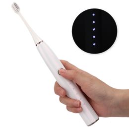 Toothbrush White Ultrasonic Electric Toothbrush Adult Dual Use Face Cleaning Brush Head Silicone Soft Hair Teeth Whitening Tool 5kinds Mode 230824