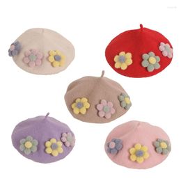Hats Solid Colour Elegant Three Flowers Painter Hat Lovely Children Octagonal Gifts For Christmas Thanksgiving