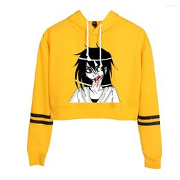 Women's Hoodies Anime Jeff The Killer Crop Top Hoodie Harajuku Cropped Sweatshirt Streetwear Hip Hop Long Sleeves Pullover Tops Sudaderas