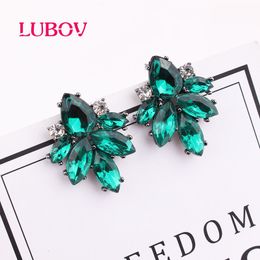 Charm LUBOV Beautiful Flower Shape Crystal Stone Piercing Earrings Gold Silver Colour Metal Stud Women Wedding Gift Jewellery 230823