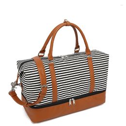 Duffel Bags Fashion Striped Travel Canvas Hand Luggage Bag Sports Dry And Wet Separate