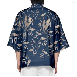 Ethnic Clothing Traditional Leaves Print Loose Japanese Cardigan Men Beach Kimono Cosplay Tops Women Yukata Plus Size 6XL 5XL