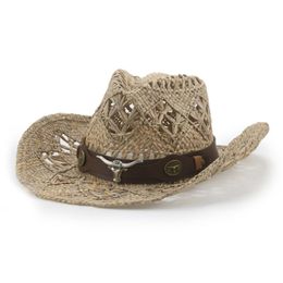 sboy Hats Summer Hollowed Handmade Western Cowboy Sun Hat Outdoor Travel Sunshade Beach Jazz Straw Caps 230823