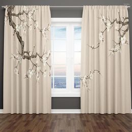 Curtain Elegant Plum Blossom Orchid Plant 2 Pieces Thin Transparent Window Drape For Living Room Bedroom Decor