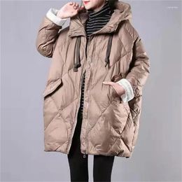 Women's Trench Coats 2023 Winter Coat Korean Loose Md-Long Thick Parka Letters Print Warm Down Cotton Cocoon Type Hooded Fleece Jackets