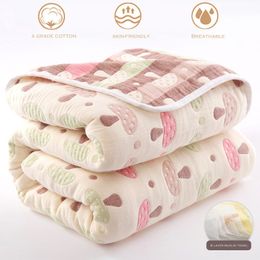 Blankets WOSTAR Summer bedspread 6 layer muslin towel cotton quilt children's plaid cool blanket air conditioning thin comforter 90 230823