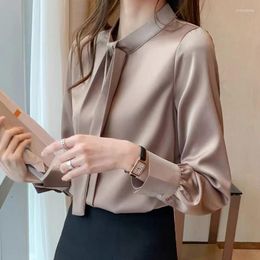 Women's Blouses Satin Drape Blouse Women's 2023 Spring Autumn Light Familiar Style Workplace Elegant Lace Solid Color Long Sleeved Shirt