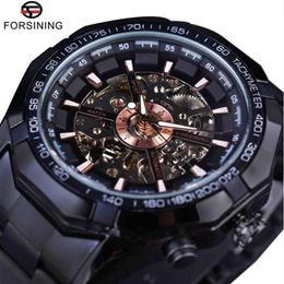 Forsining Mens Watches Top Brand Luxury Black Men Automatic Mechanical Skeleton Watch Mens Sport Watch Designer Fashion Casual Clo271Z
