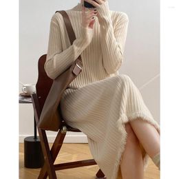 Casual Dresses Turtleneck Knit Sweater Dress Women Crochet Spring 2023 Autumn Winter Tassel Sexy Green Streetwear Jumper Vestido