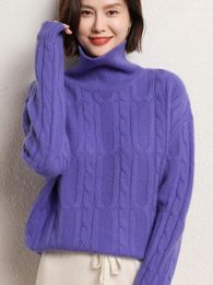 Women's Sweaters Pure Cashmere Merino Wool Turtleneck Pullover Spring Autumn Sweater Casual Knitting Basic Fashionable Wide Strip