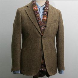 Men's Suits & Blazers 2021 Mens Tweed Jacket Brown Coat Bespoke Herringbone Coats Blazer Masculino Men2905