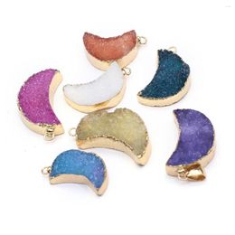Pendant Necklaces Natural Stone Pendants Gold Plated Moon Shape Druzy Agates Charms For Jewelry Making Diy Necklace Earring Accessories