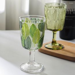Wine Glasses French Style Antique Glass Fresh Leaves Embossed Goblet Vintage Green Juice Cup Bar KTV Cocktail Whisky Cups Mug