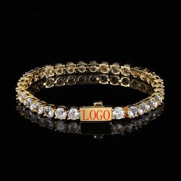 Bangle Free Custom Laser Marking Cubic Zirconia Tennis Chain Iced Out Bracelet Plated Bling Custom Made Jewellery 230824