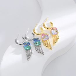 Dangle Earrings Luxury Exquisite Square Crystal Drop S925 Silver Needle For Women Girls Wedding Anniversary Jewelry Gift