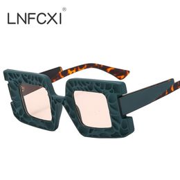 Sunglasses LNFCXI Retro Square Women Unique Double Colour Shades UV400 Fashion Trending Gradient Men Champagne Sun Glasses 230824